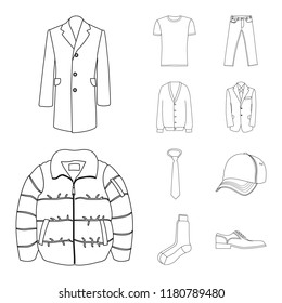 Vector design of man and clothing sign. Set of man and wear stock symbol for web.
