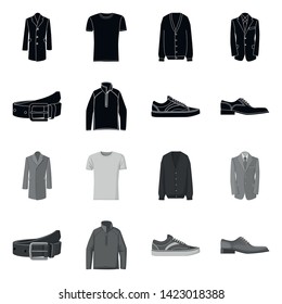 Vector design of man and clothing symbol. Set of man and wear vector icon for stock.