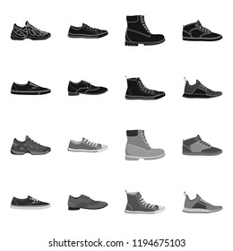 Vector design of man and foot logo. Set of man and wear vector icon for stock.