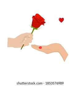 La mano del hombre de diseño de vectores da rosa roja