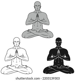 Vector Design of Man Meditating in Lotus Flower Position