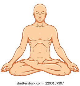 Vector Design of Man Meditating in Lotus Flower Position