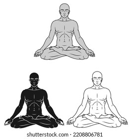 Vector Design of Man Meditating in Lotus Flower Position