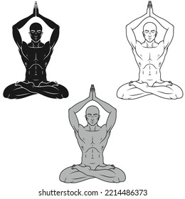 Diseño vectorial del hombre meditando en posición de flor de Lotus