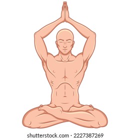 Vector Design of Man Meditating in Lotus Flower Position