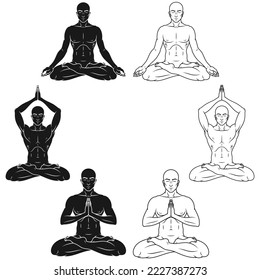 Diseño vectorial del hombre meditando en posición de flor de Lotus
