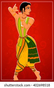 Vector design of man performing Bharatanatyam classical dance of Tamil Nadu, India