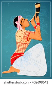 Vector design of man performing Bihu folk dance of Assam, India