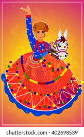 Vector design of man performing Kachhi ghodi folk dance of Rajasthan, India