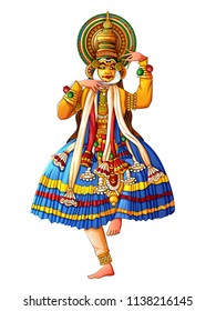 Diseño vectorial del hombre que interpreta la danza clásica kathakali de Kerala, India