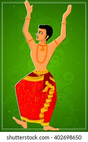 Vector design of man performing Kuchipudi classical dance of Andhra Pradesh, India