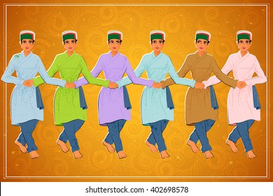 Vector design of man performing Kullu Nati folk dance of Himachal Pradesh, India