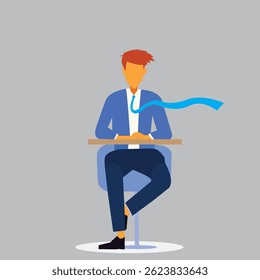 vector design of a man sitting facing forward, view for interview, business presentation slide, office lifestyle, daily work activities