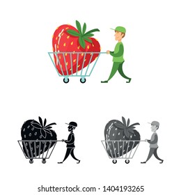 Vector design of man and strawberry sign. Set of man and shopping stock vector illustration.