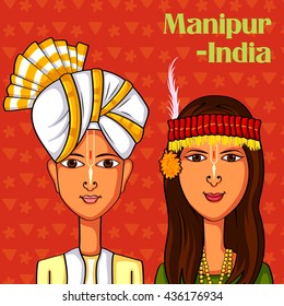 Vector design of Manipuri Couple in traditional costume of Manipur, India