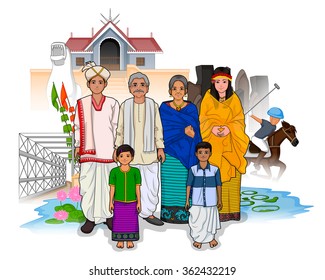 Vector design of Manipuri family showing culture of Manipur, India