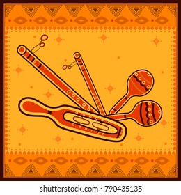 Vector design of Manjira and Rattle Music instrument in India desi folk art style