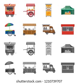Vector design of market and exterior sign. Collection of market and food stock symbol for web.