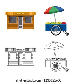 Vector design of market and exterior sign. Set of market and food stock symbol for web.