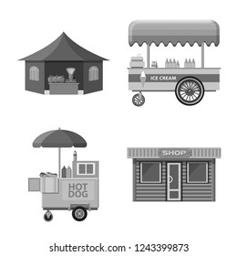 Vector design of market and exterior sign. Set of market and food stock symbol for web.