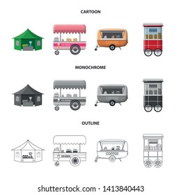 Vector design of market and exterior sign. Set of market and food stock symbol for web.