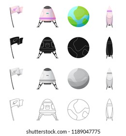 Vector design of mars and space icon. Set of mars and planet stock symbol for web.