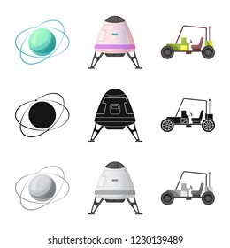 Vector design of mars and space icon. Collection of mars and planet vector icon for stock.