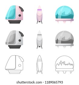Vector design of mars and space logo. Set of mars and planet stock symbol for web.