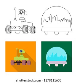 Vector design of mars and space sign. Set of mars and planet stock symbol for web.