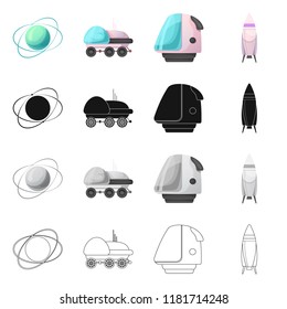 Vector design of mars and space sign. Collection of mars and planet stock vector illustration.