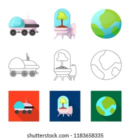 Vector design of mars and space sign. Set of mars and planet vector icon for stock.