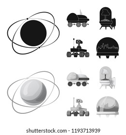 Vector design of mars and space sign. Collection of mars and planet stock vector illustration.