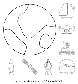 Vector design of mars and space sign. Set of mars and planet stock symbol for web.