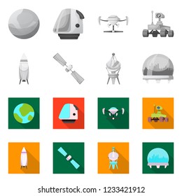 Vector design of mars and space sign. Collection of mars and planet stock symbol for web.