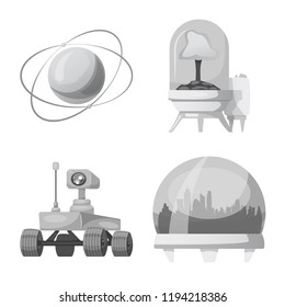 Vector design of mars and space symbol. Set of mars and planet stock symbol for web.
