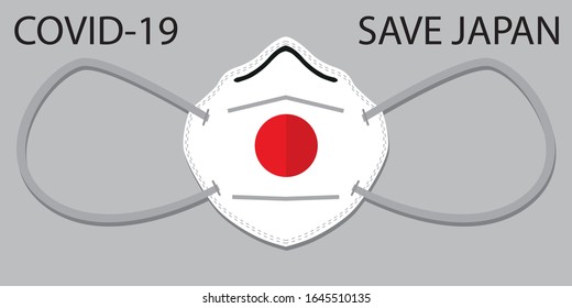 Vector design a mask symbol fill japan flag color. And text "COVID-19" and "SAVE JAPAN" .EPS.file.