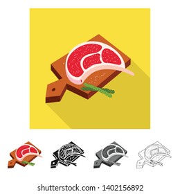 Vector design of meat and board symbol. Collection of meat and restaurant stock symbol for web.