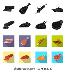 Vector design of meat and ham icon. Collection of meat and cooking stock symbol for web.