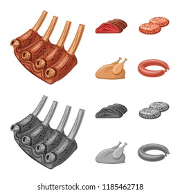 Vector design of meat and ham icon. Set of meat and cooking vector icon for stock.