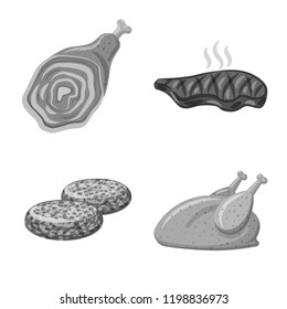 Vector design of meat and ham icon. Set of meat and cooking stock vector illustration.