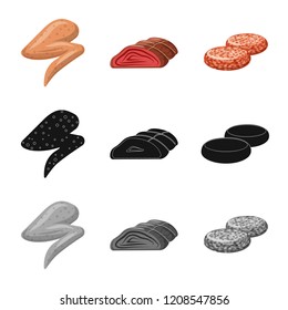 Vector design of meat and ham icon. Collection of meat and cooking stock vector illustration.