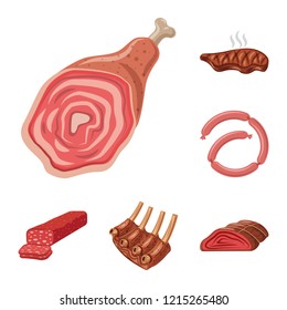 Vector design of meat and ham icon. Set of meat and cooking vector icon for stock.