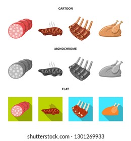 Vector design of meat and ham icon. Set of meat and cooking stock vector illustration.