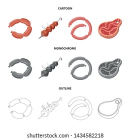Vector design of meat and ham icon. Collection of meat and cooking vector icon for stock.