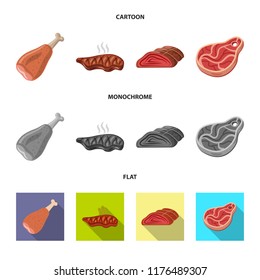 Vector design of meat and ham logo. Set of meat and cooking vector icon for stock.