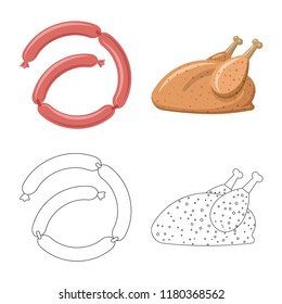 Vector design of meat and ham logo. Set of meat and cooking vector icon for stock.