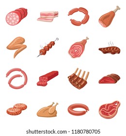 Vector design of meat and ham logo. Collection of meat and cooking vector icon for stock.