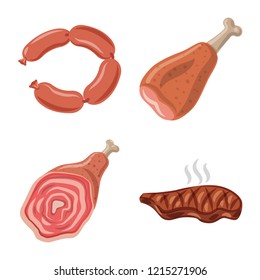Vector design of meat and ham logo. Collection of meat and cooking stock vector illustration.