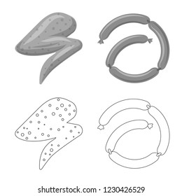 Vector design of meat and ham logo. Collection of meat and cooking vector icon for stock.