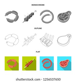 Vector design of meat and ham logo. Set of meat and cooking vector icon for stock.